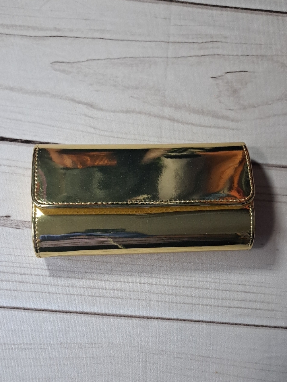Gold Metallic Women's Clutch Bag With Silver Tone Chain